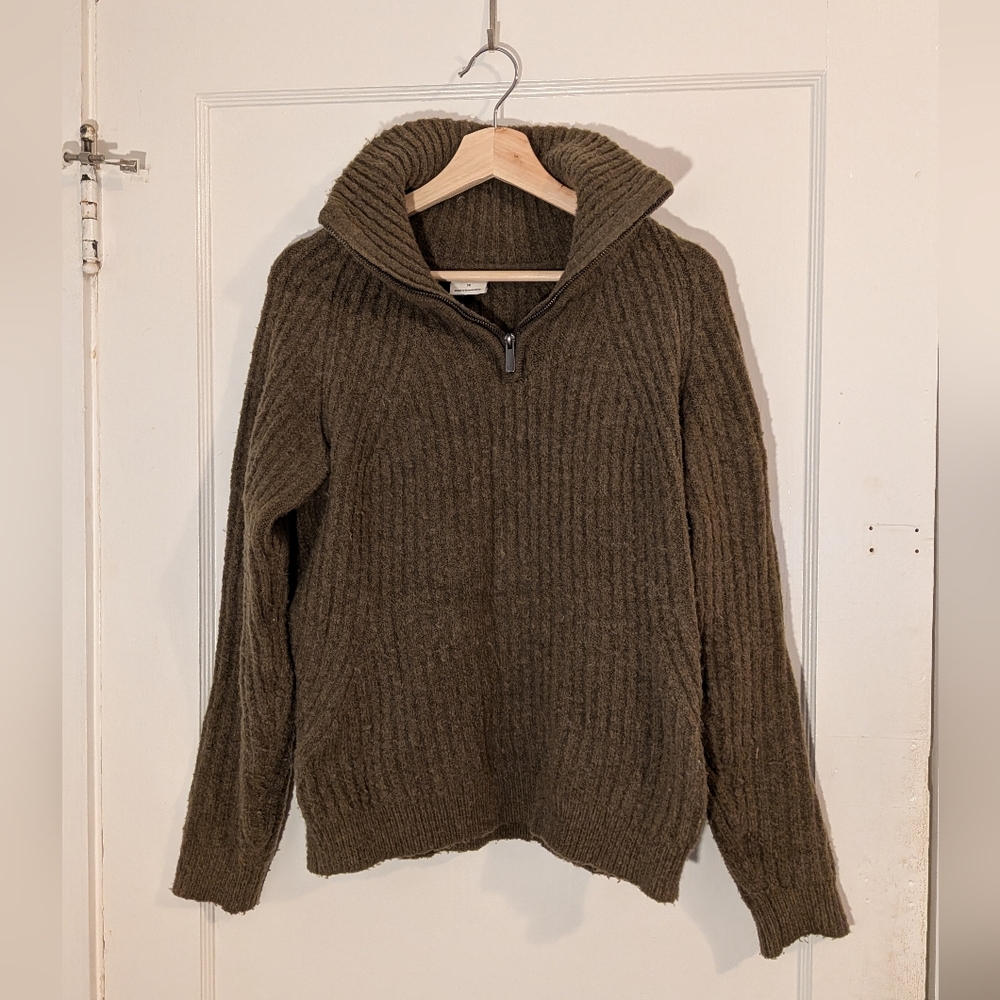 Twentyfour of Norway Men’s Wool Blend Quarter Zip Sweater – Olive Green